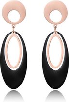 Cilla Jewels ovale oorhangers Titanium Rose met Zwart