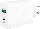 Aukey Quick Charge 3.0 Oplader - 1 USB poort + 1 USB-C poort - Wit