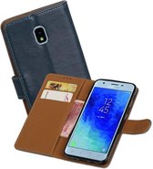 Zakelijke Book Case Telefoonhoesje Geschikt voor de Samsung Galaxy J3 2018 - Portemonnee Hoesje - Pasjeshouder Wallet Case - Blauw