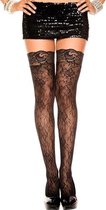Music Legs – Legging voor een Romantisch en Sexy Avond met Mooi Patroon en Kanten Afwerking – Maat One Size - Zwart