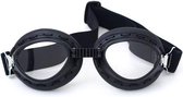 Zwarte steampunk motorbril helder glas