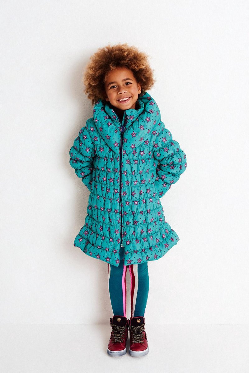 Mim-pi Meisjes Jas - Turkoois met multicolor - Maat 122