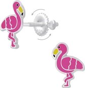La Rosa Princesa Roze Flamingo Oorbellen Zilver Meisjes - Schroefsluiting - schroefdop