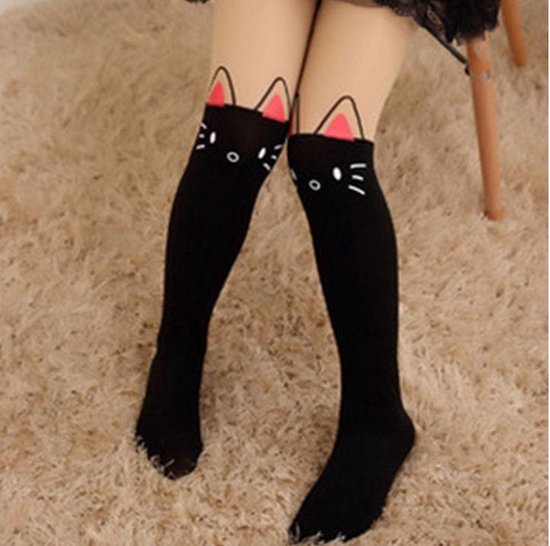 Meisjes panty leuke panty Koreaanse Stijl Kinderen Panty Kinderen Knie Kous Panty Voor Meisjes Black Cat Large 7 - 8 Jaar