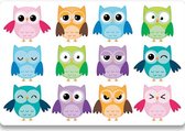 4 X PLACEMAT - Owls - Uilen - Kleurrijk Placemat - Kindvriendelijk - ANTI-SLIP - 30x45CM