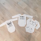 Baby set van 3  rompers met tekst zwart lange mouw maat 50-56