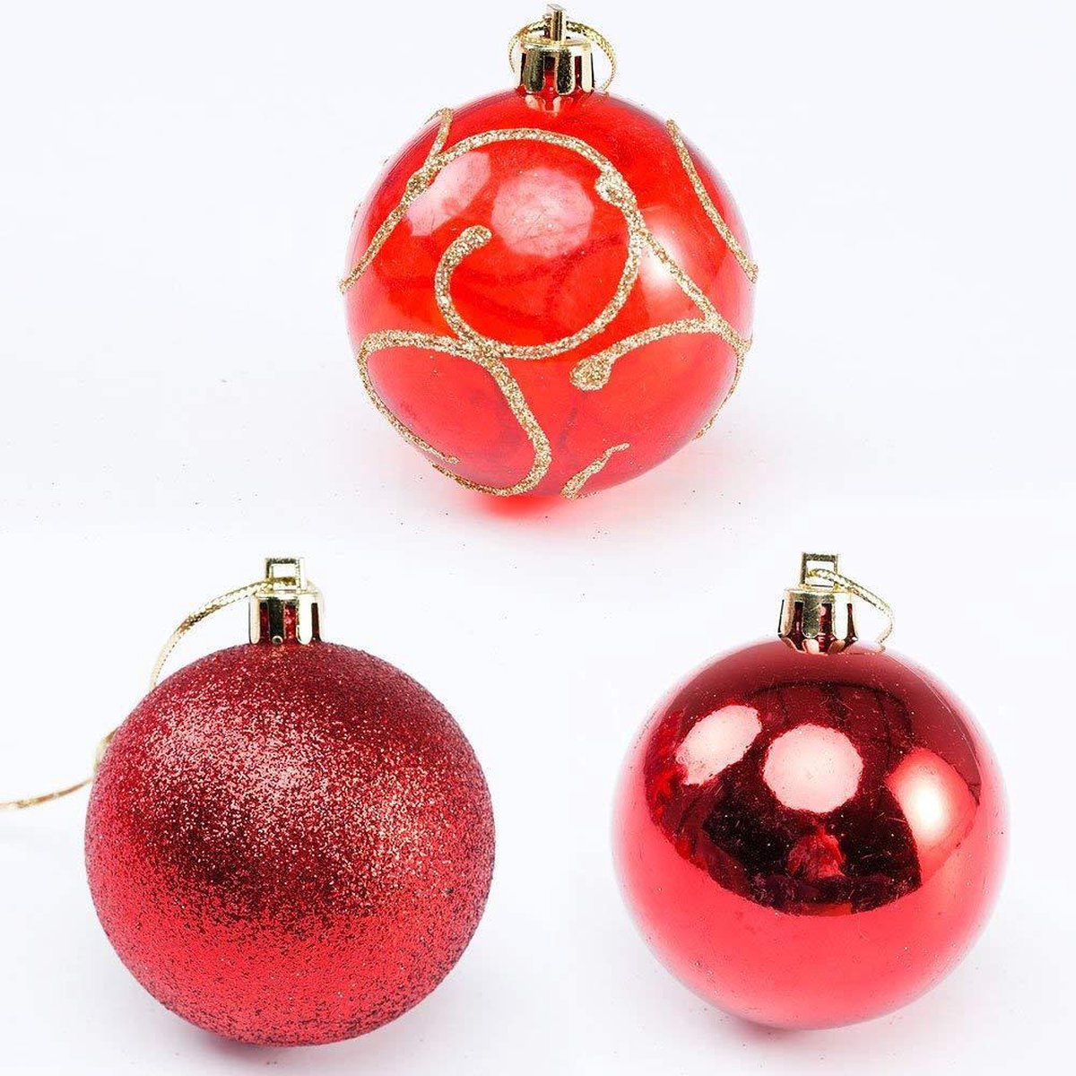 Deuba Kerstboomballen - Set van 102 Kunststof Ø3-6cm - Mat Glanzend Rood – foto 6