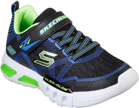 Skechers Flex Glow Jongens Sneakers - Black Blue Lime - Maat 29 | bol.com