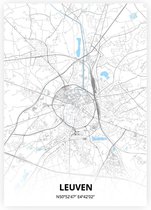 Leuven plattegrond - A4 poster - Zwart blauwe stijl