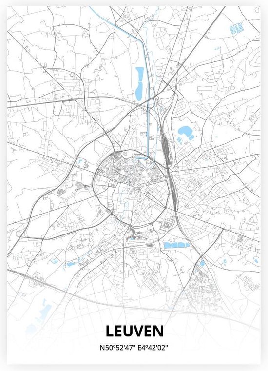 Leuven plattegrond - A4 poster - Zwart blauwe stijl
