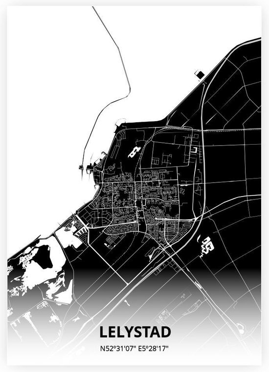 Lelystad plattegrond - A4 poster - Zwarte stijl