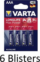 24 Stuks (6 Blisters a 4 st) Varta Longlife Max Power AAA Batterijen