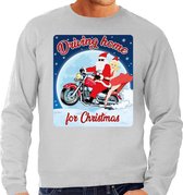Foute Kersttrui / sweater - Driving home for christmas -  motorliefhebber / motorrijder / motor fan grijs voor heren - kerstkleding / kerst outfit L (52)