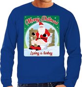 Foute Kersttrui / sweater - Merry Shitmas Losing a Turkey - blauw voor heren - kerstkleding / kerst outfit 2XL (56)