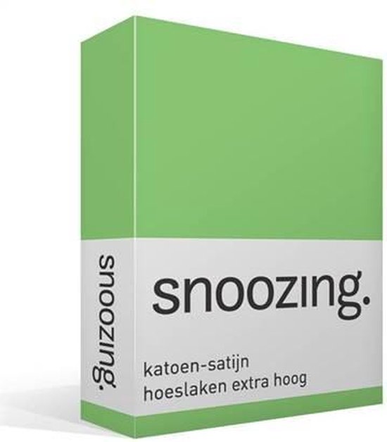 Snoozing - Katoen-satijn - Hoeslaken - Extra Hoog - Tweepersoons - 120x200 cm - Lime