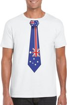 Wit t-shirt met Australische vlag stropdas heren - Australie supporter XL