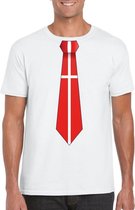 Wit t-shirt met Denemarken vlag stropdas heren XL