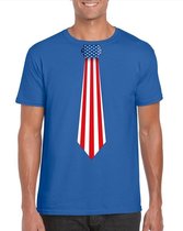 Blauw t-shirt met Amerikaanse vlag stropdas heren - Amerika supporter XL