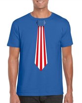 Blauw t-shirt met Amerika vlag stropdas heren XL