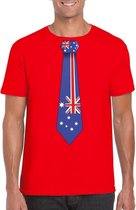 Rood t-shirt met Australische vlag stropdas heren - Australie supporter L