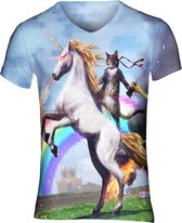 Awesome cat Maat: L V - hals - Festival shirt - Superfout - Fout T-shirt - Feestkleding - Festival outfit - Foute kleding - Eenhoorn T-shirt - Kattenshirt -