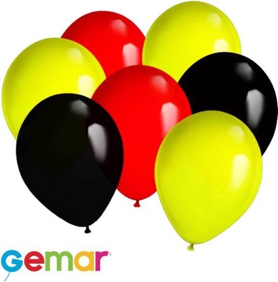 30 ballonnen Zwart, Geel en Rood (Ook geschikt voor Helium)