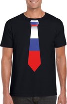 Zwart t-shirt met Rusland vlag stropdas heren S