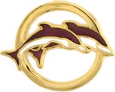 Behave® Pin broche dolfijnen goud kleur paars wit emaille 2,5 cm