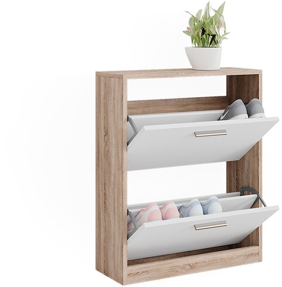 Meuble à chaussures Vicco Gizmo – 59 x 72,5 cm 2 compartiments Wit/Sonoma 2 compartiments