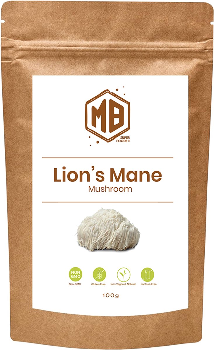 Goedkoopste MB Superfoods Lion’s Mane Paddenstoelenpoeder van Hoogwaardige Kwaliteit 100g – Vegan Superfood voor Focus, Geheugen & Energie – Hericium Erinaceus (Pruikzwam