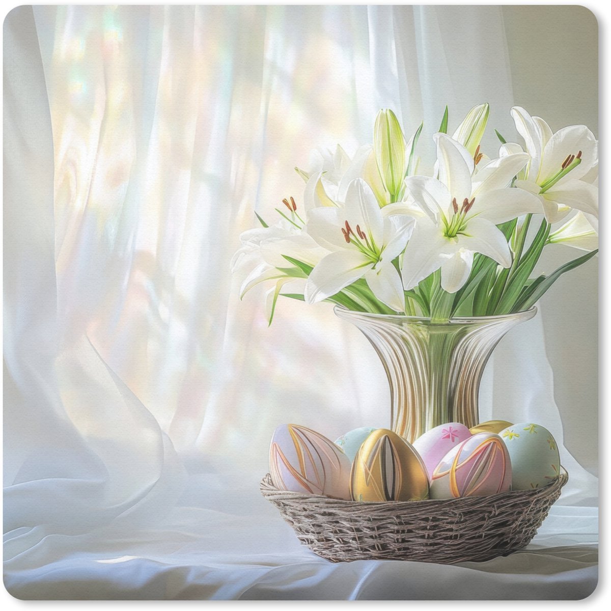 Muismat 20x20 cm - Mousepad Vaas - Eieren - Bloemen - Muismatten