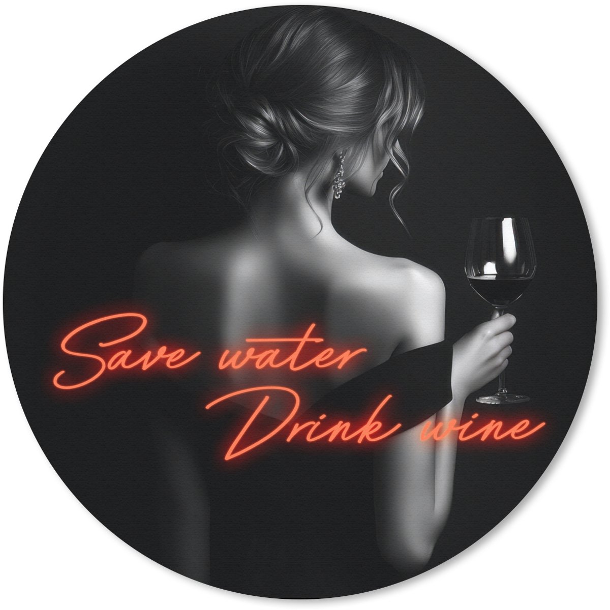 Muismat rond 30x30 cm - Mousepad Wijn - Vrouw - Neon - Quote - Ronde muismatten