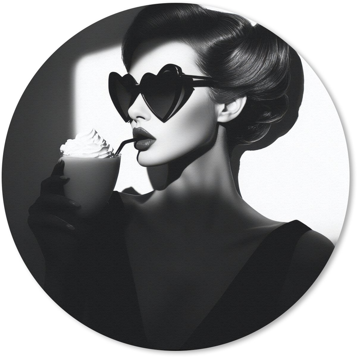 Muismat rond 50x50 cm - Mousepad Vrouw - Zwart - Hart - Ronde muismatten