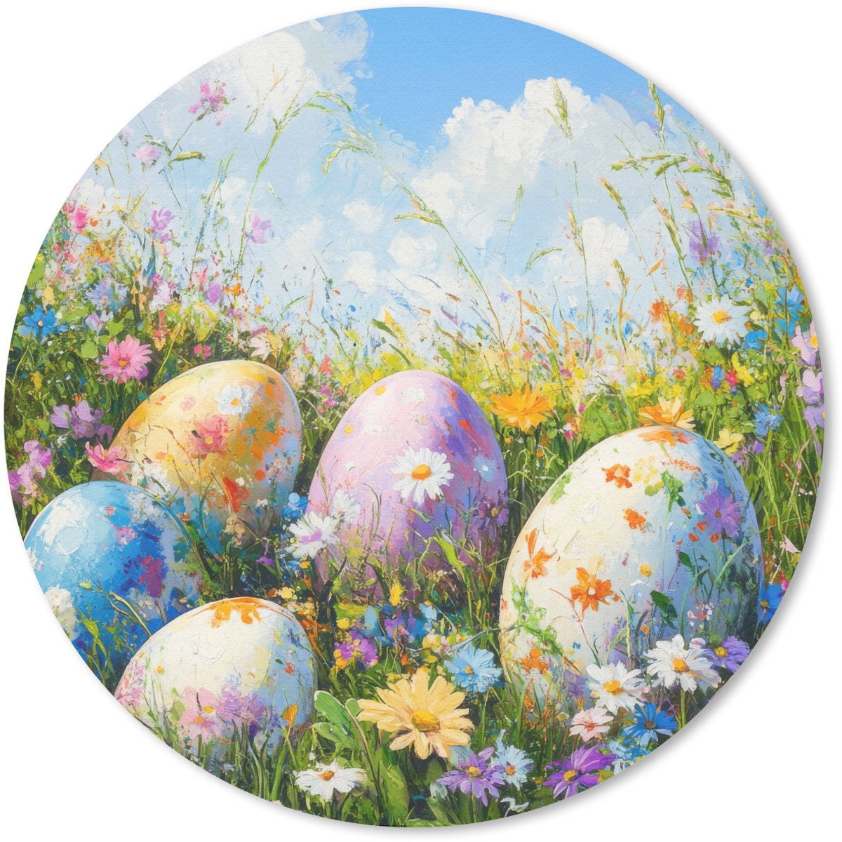Muismat rond 20x20 cm - Mousepad Grasveld - Eieren - Bloemen - Ronde muismatten