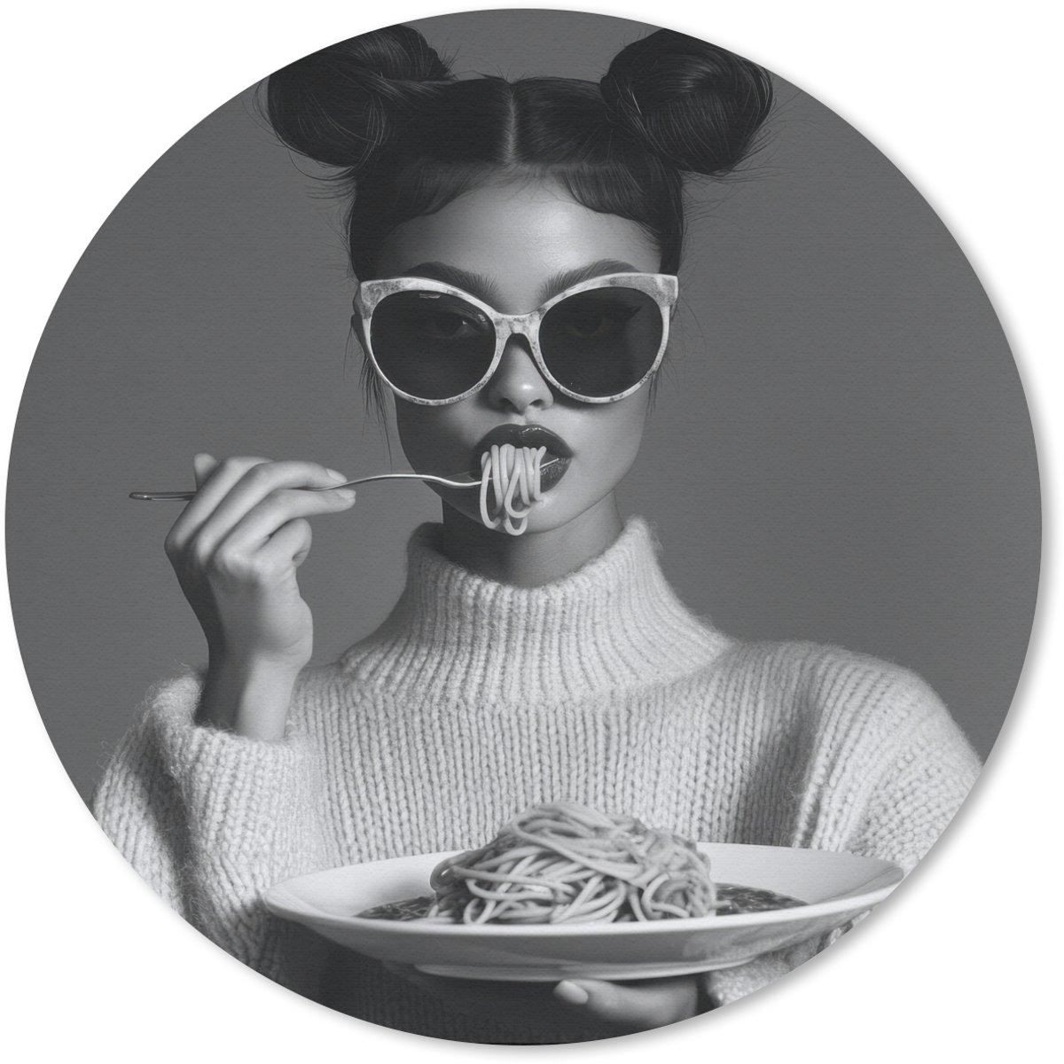Muismat rond 30x30 cm - Mousepad Vrouw - Pasta - Zonnebril - Ronde muismatten