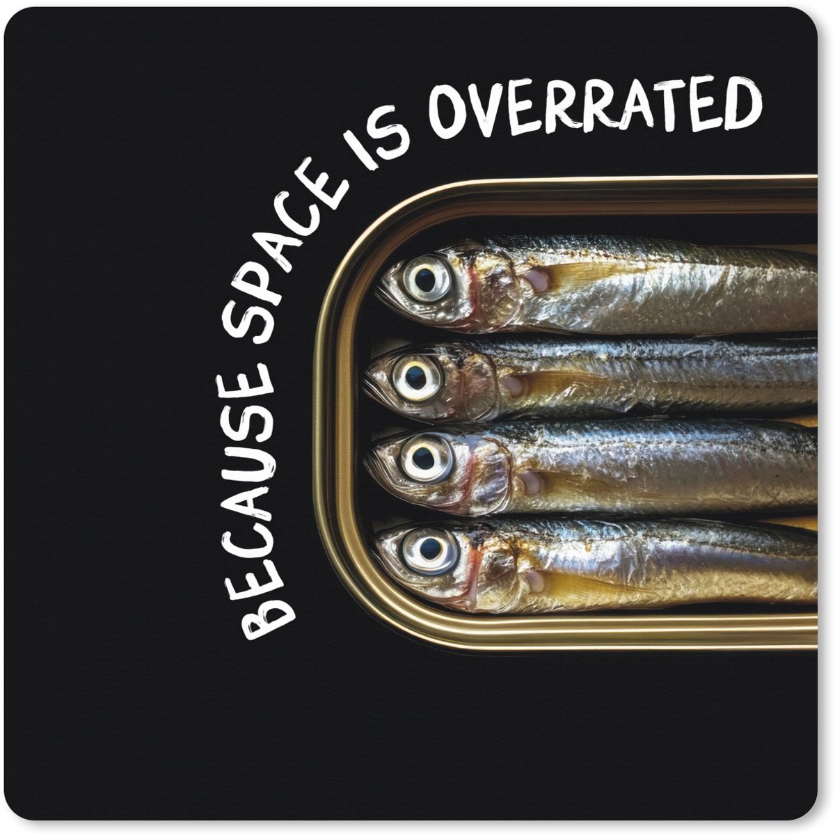 Muismat XXL 50x50 cm - Bureau onderlegger - Bureau mat Sardines - Tekst - Vis - Blik - Bureaumat - Gaming mousepad xl - Bureaulegger groot - Computer deskmat