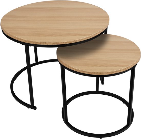 Tables basses GDRN , Set de 2 – Chêne clair – Rondes – 60 x 45 et 40 x 40 cm – Tables d'appoint modernes – Ensemble de tables en bois