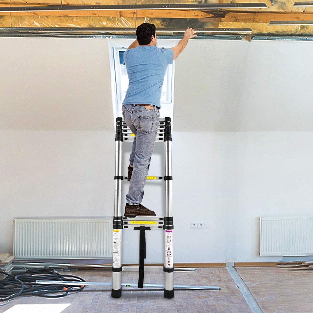 Telescopische Ladder - Telescopische Vouwladder - Werkhoogte - Aluminium - Geschikt voor Particulier en Professioneel Gebruik - Telescopische Vouwladder - Max. Belasting 150 kg – foto 8