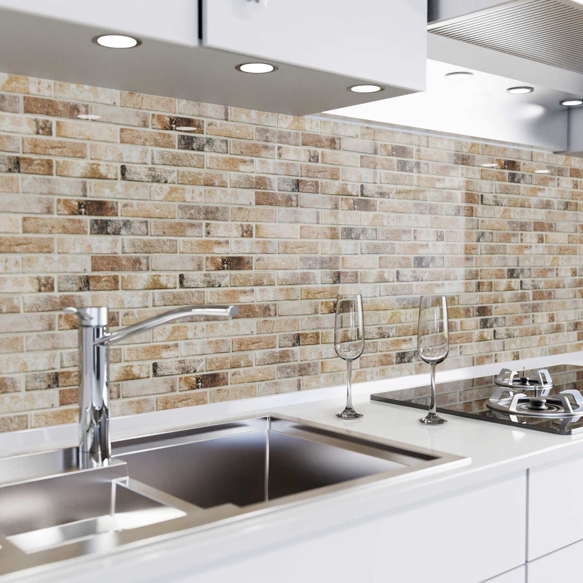 Keuken achterwand zelfklevend - Spatscherm keuken - Spatwand fornuis - Muurbeschermer - Verstevigde PET folie - 0,37 mm - Mat - Bakstenen - 340 cm x 60 cm