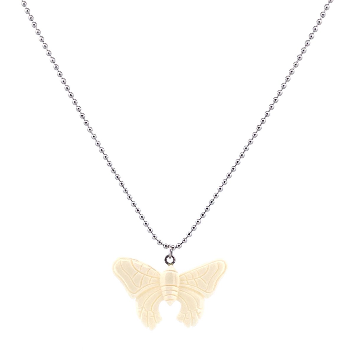 Heaven Eleven - dames ketting - ballchain RVS - hertegewei vlinder - 74cm