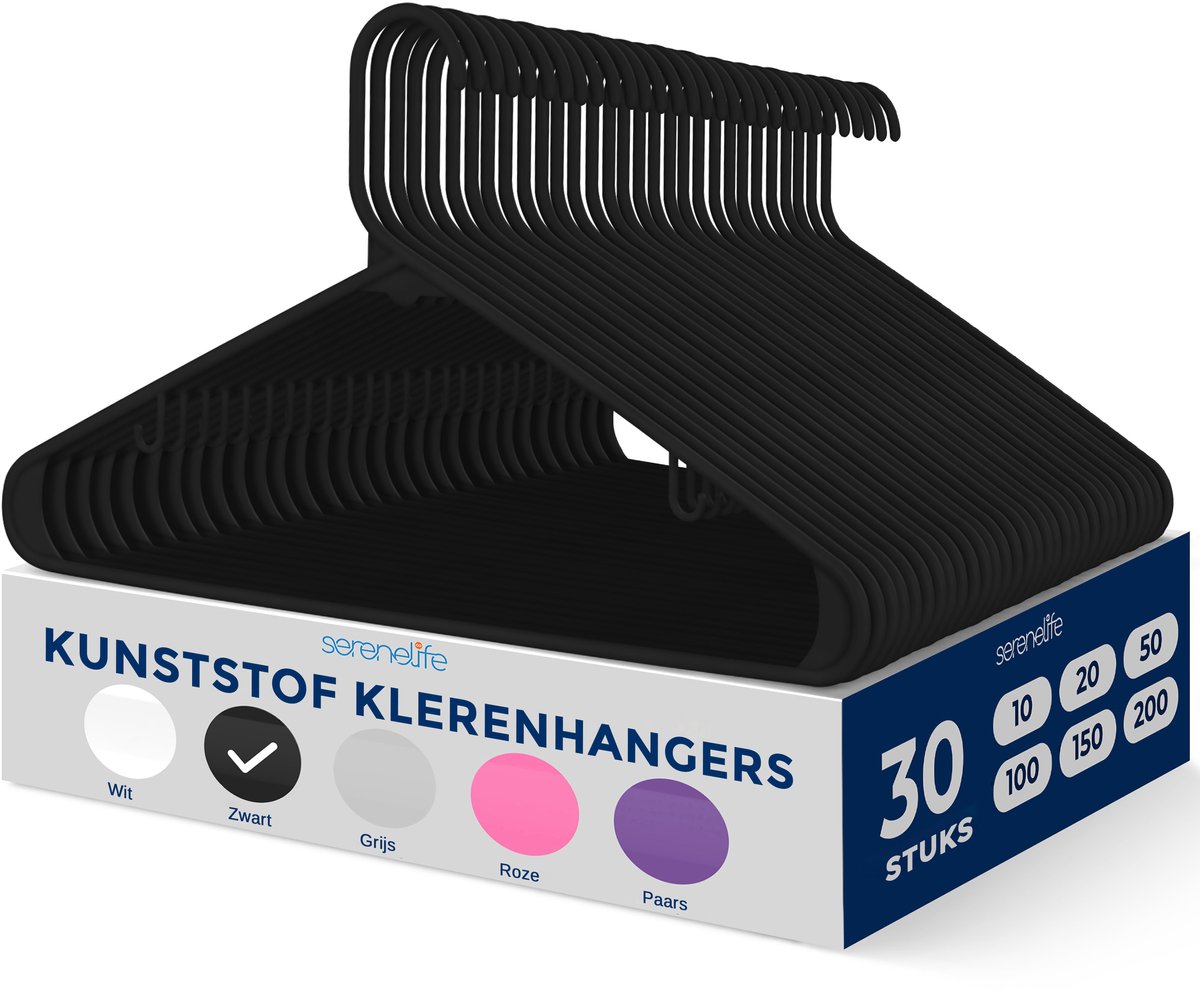 SereneLife Kleerhangers, plastic Hanger, kledinghanger 30-delige set anti-slip, ruimtebesparende kastorganizers, duurzaam en sterk voor shirts, truien, hoodies, kinderkleding en jurken, ultradun, lichtgewicht.