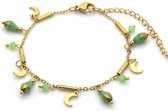 Armband - RVS - Stainless Steel - Goudkleurig - Armbandje met bedels - Groen - Verstelbaar