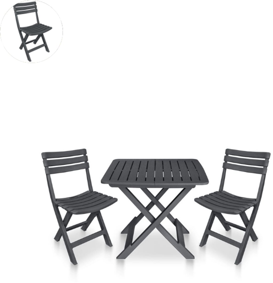 Balkonset 2 personen - Tuinset - Bistroset - Antraciet - Weerbestendig - 3 delig - Tuintafel en 2 stoelen - 2 personen - kunststof