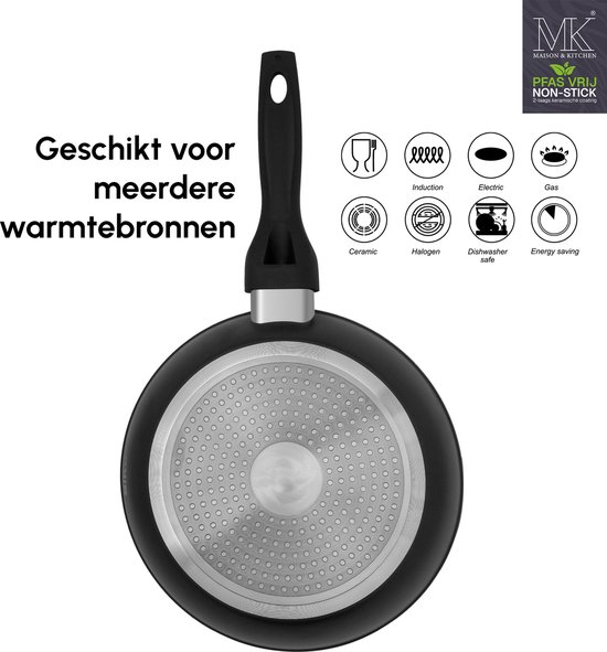 Maison & Kitchen - Koekenpan Inductie Koekenpannenset PFAS vrij serie - 3 delig pan - inductie pannen Ø 20, 24 & 28 cm - koekenpannen - Keramische Pannenset - Zwart