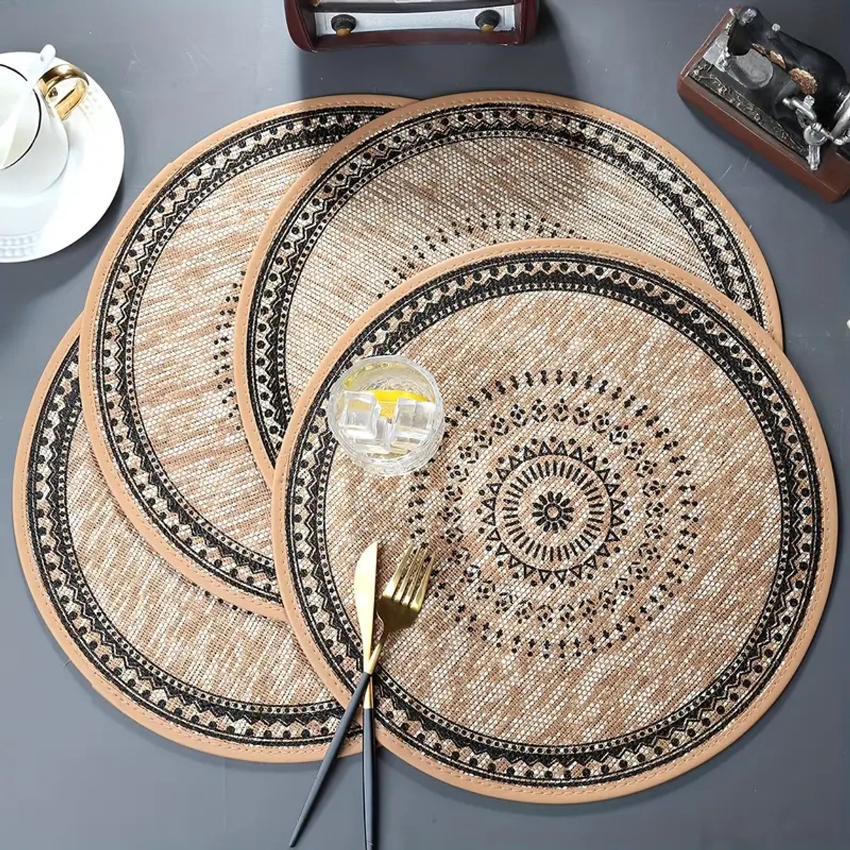 TOPLUXE Placemats 30x45cm, Luxe Tafelmatten voor Eettafel/ Eetkamer/ Restaurant/ Festivaldecoratie (Set van 4, Zwart