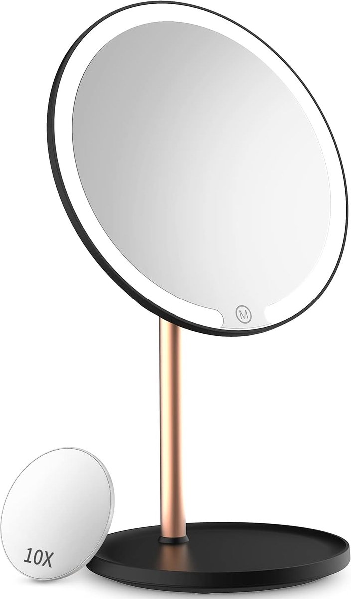 Oplaadbare LED make-up spiegel met 10x vergroting en dimbare verlichting - Draagbare, draadloze spiegel voor reizen
