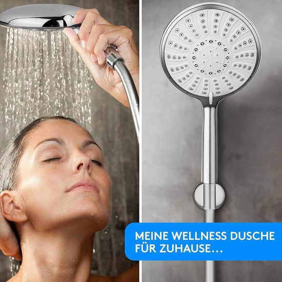 Auralum Douchekop met slang, 4 straalsoorten, waterbesparend, groot 140 mm, antikalkfunctie