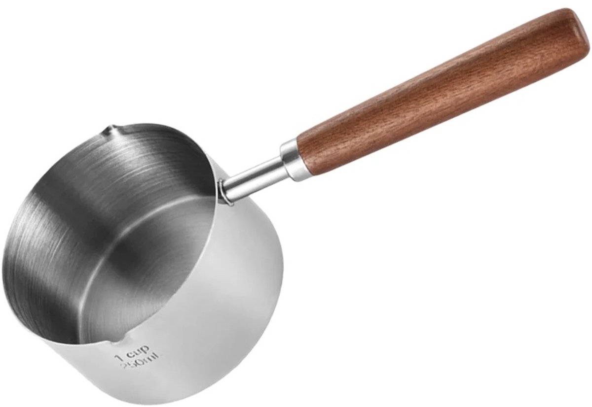 WiseGoods Premium RVS Minipot - 250Ml Anti Kleef Oliepot - Japans Design Kookpot Voor Saus - Espresso Maatbeker - Pan - Mini Pannen