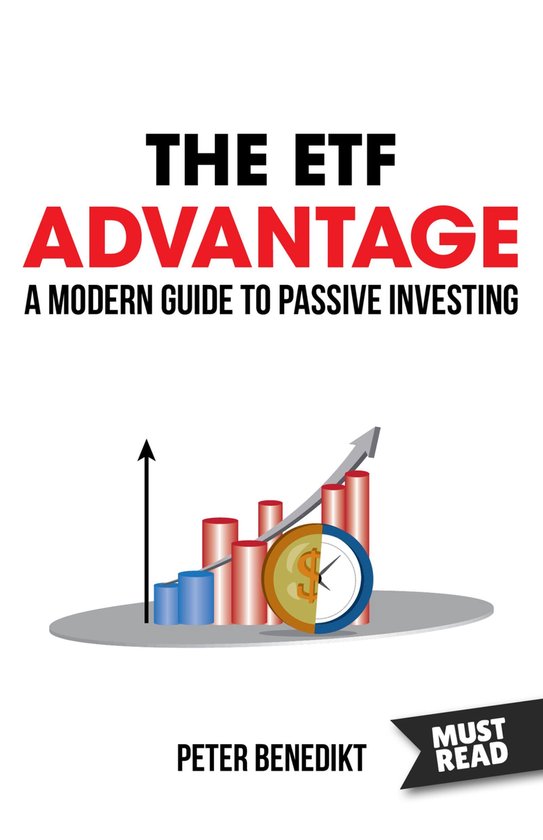 Boekomslag 'The ETF Advantage: A Modern Guide to Passive Investing' met grafiek en munt met dollarteken.