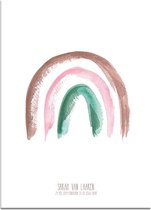 DesignClaud Geboorteposter Regenboog Bruin Roze Groen Kraamcadeau A4 poster (21x29,7cm)